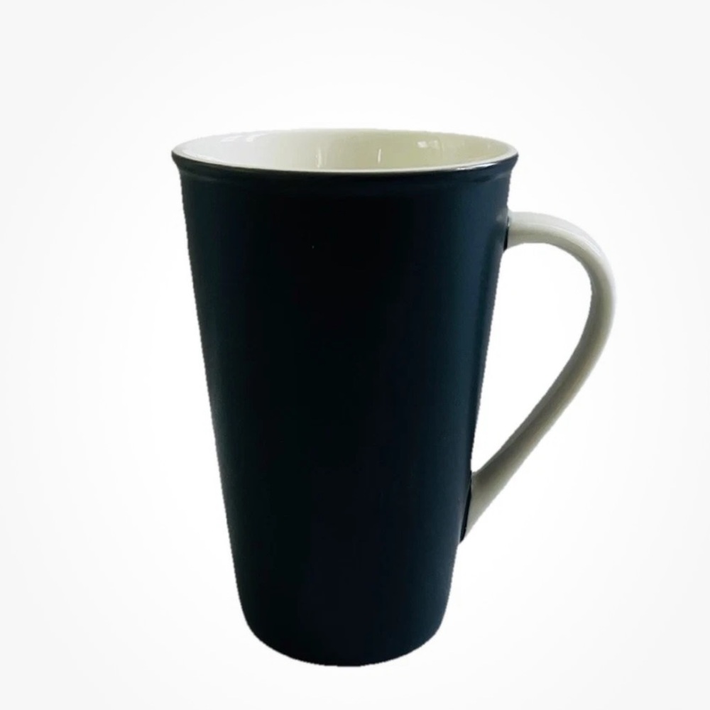 2010 Starbucks Black Matte Coffee Mug Cup 16oz Minimalist Design White Interior